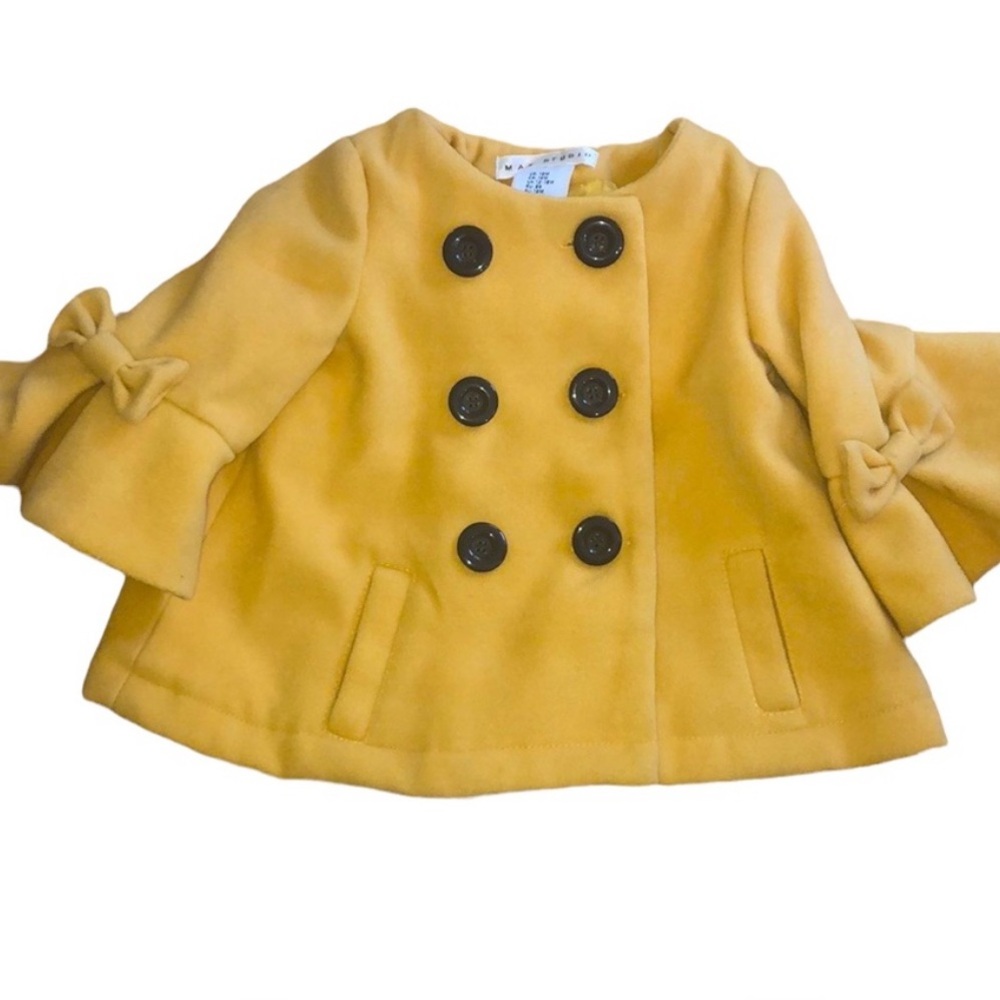 Max Studio Mustard Double-Breasted Kids Pea Coat